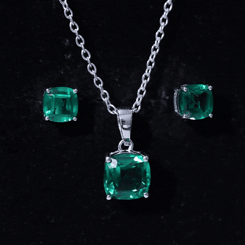 Certified Lab Grown Emerald Solitaire Jewelry Set
